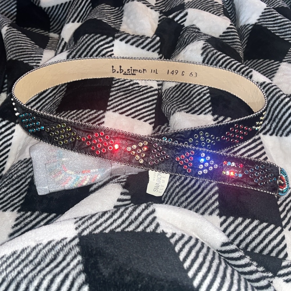 BB Simon Multicolor Crystal Belt – Black Cowhide – NWT